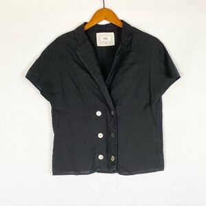 906 The Label Jahya Shirt in Black Size Medium Linen Black Short Sleeve Collar